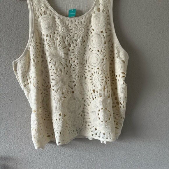 Maurices 3X Cream Sleeveless Crochet Blouse Tank Top Boho Chic Embellished - Picture 3 of 10